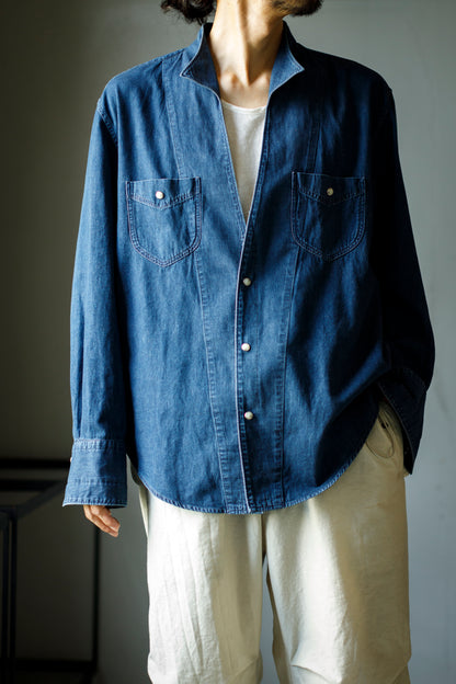 SARTO / LIGHT SELVAGE DENIM WING COLLAR SHIRT - WASHED INDIGO