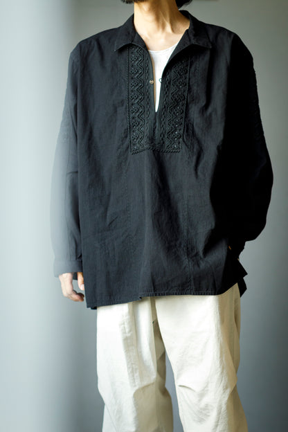 SARTO / COTTON CHANMBRAY EMBROIGERY SHIRT - BLACK