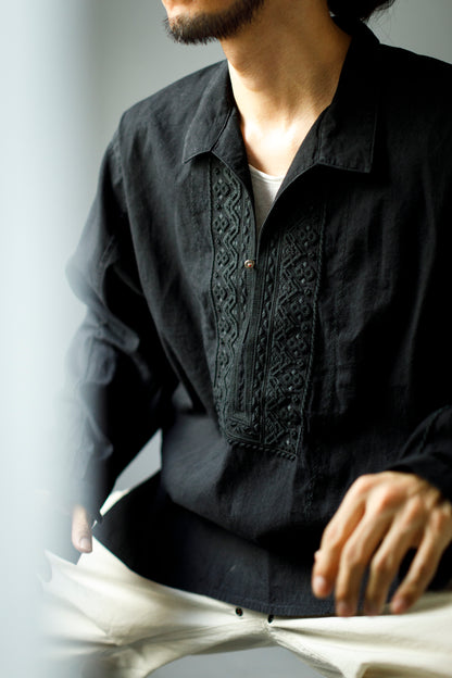 SARTO / COTTON CHANMBRAY EMBROIGERY SHIRT - BLACK