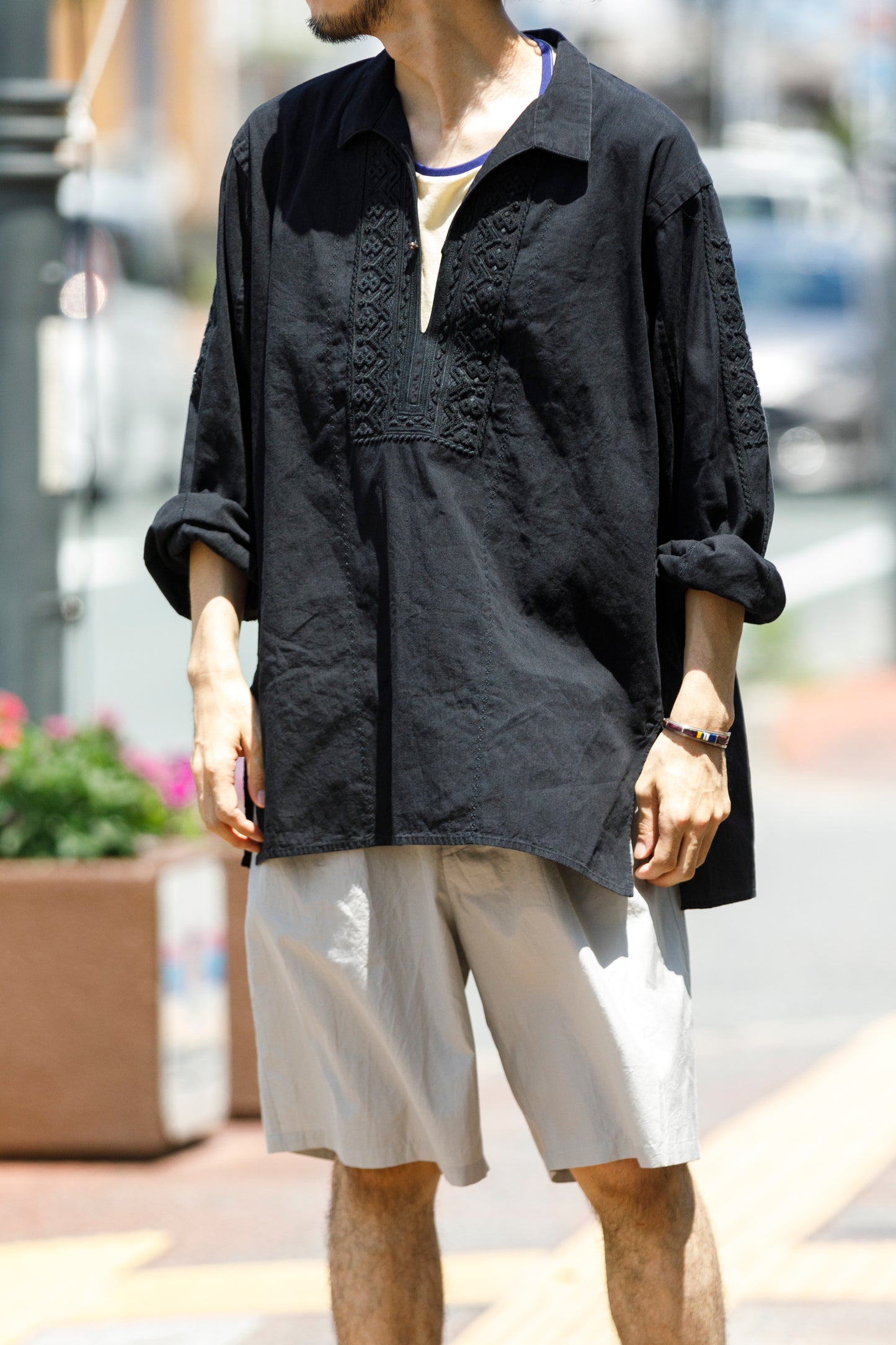 SARTO / COTTON CHANMBRAY EMBROIGERY SHIRT - BLACK