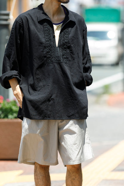 SARTO / COTTON CHANMBRAY EMBROIGERY SHIRT - BLACK