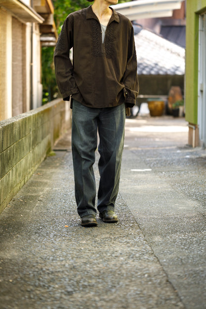 SARTO / COTTON CHANMBRAY EMBROIGERY SHIRT - DARK BROWN