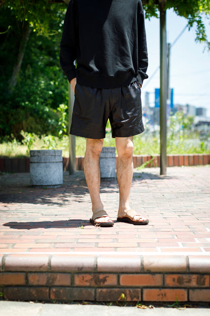Willow Pants / P-007 Leather Shorts - Black(Punching Leather)