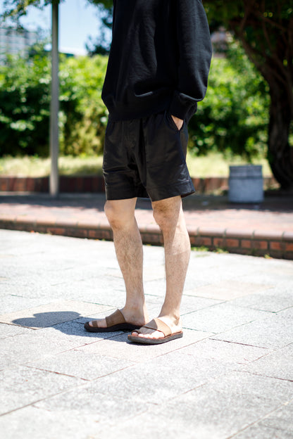 Willow Pants / P-007 Leather Shorts - Black(Punching Leather)