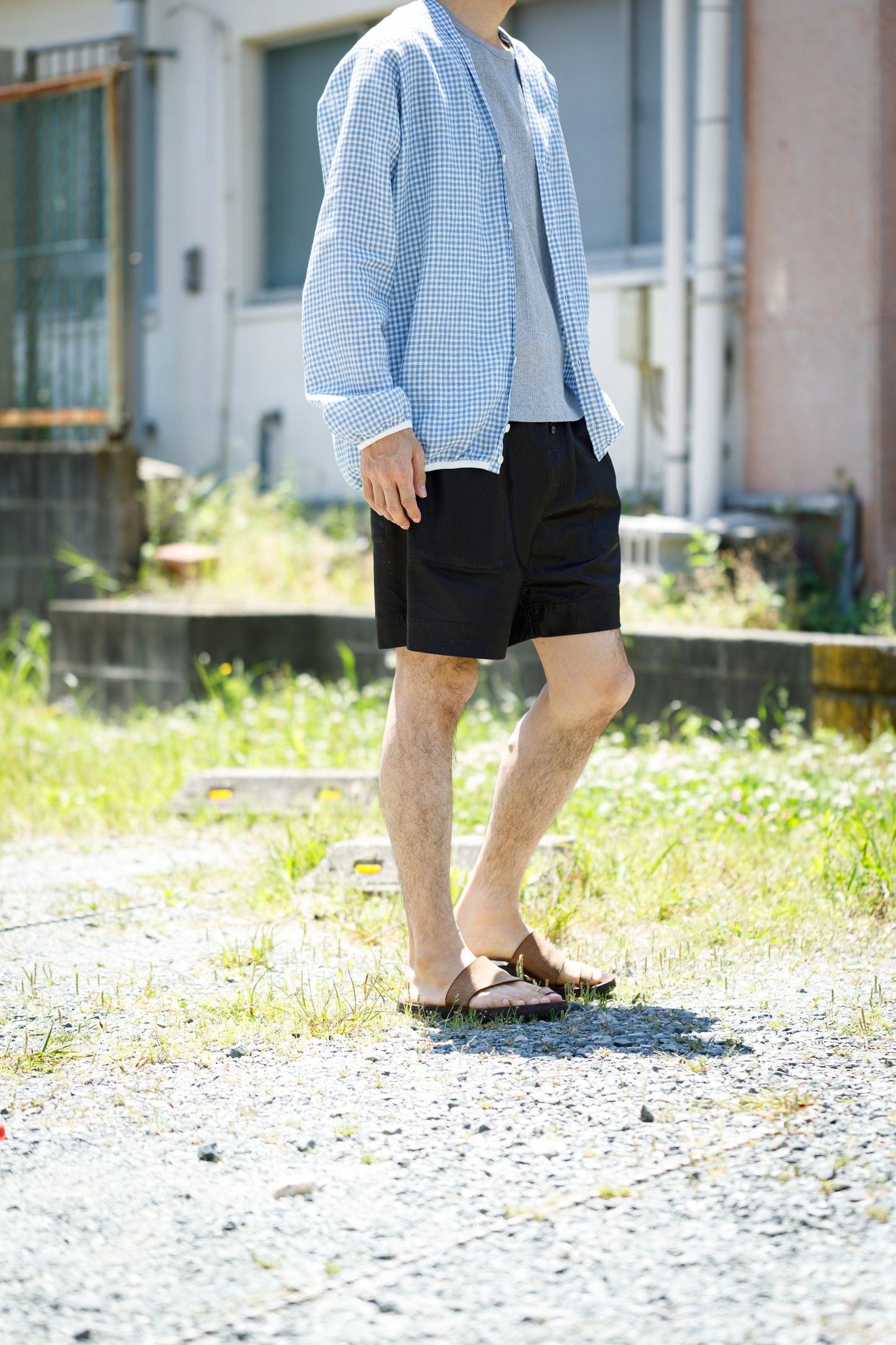 Willow Pants / P-007 Leather Shorts - Black(Punching Leather)