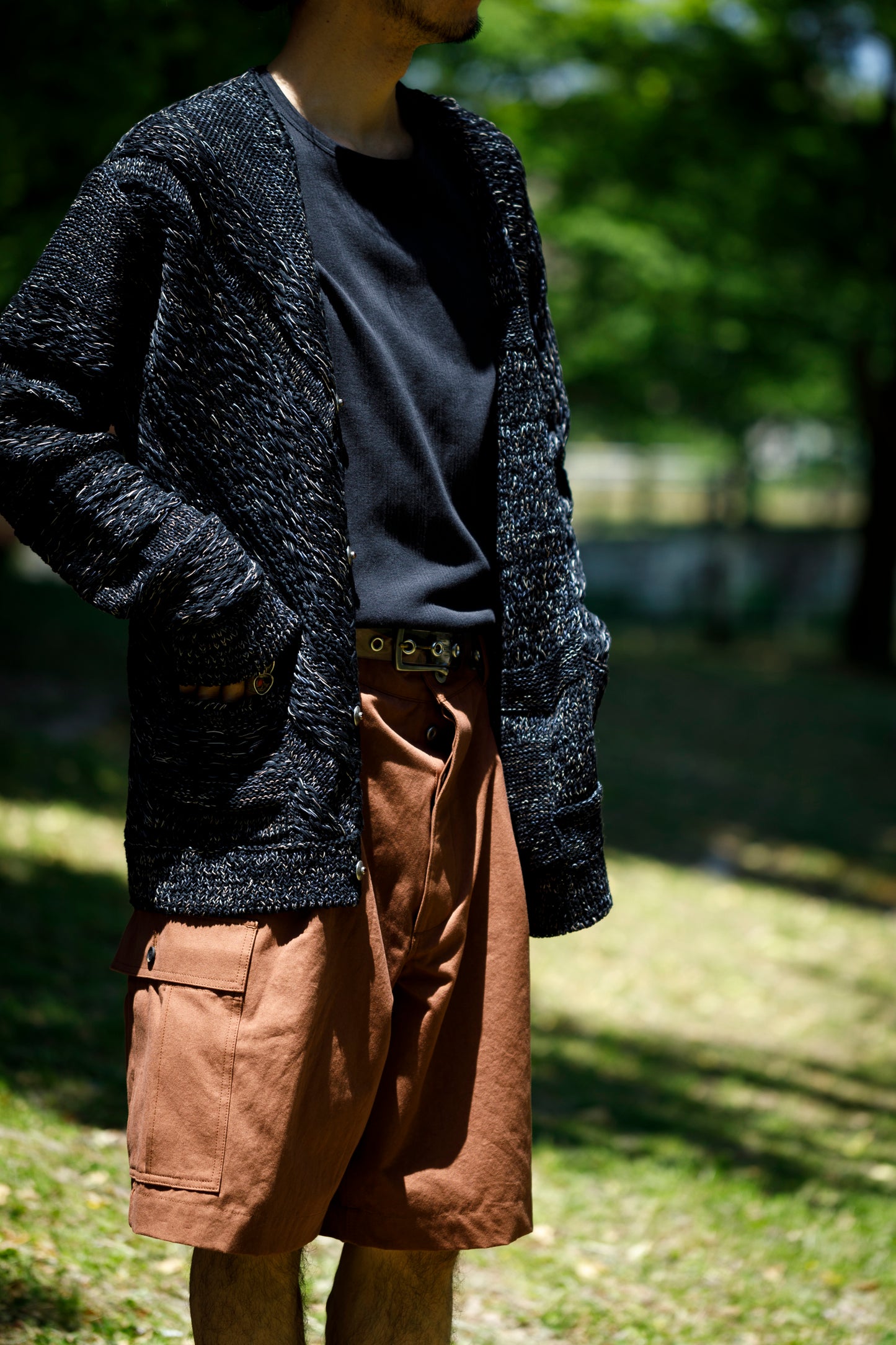 SARTO / 261-22003 MACHINE × HAND KNIT CARDIGAN - Black