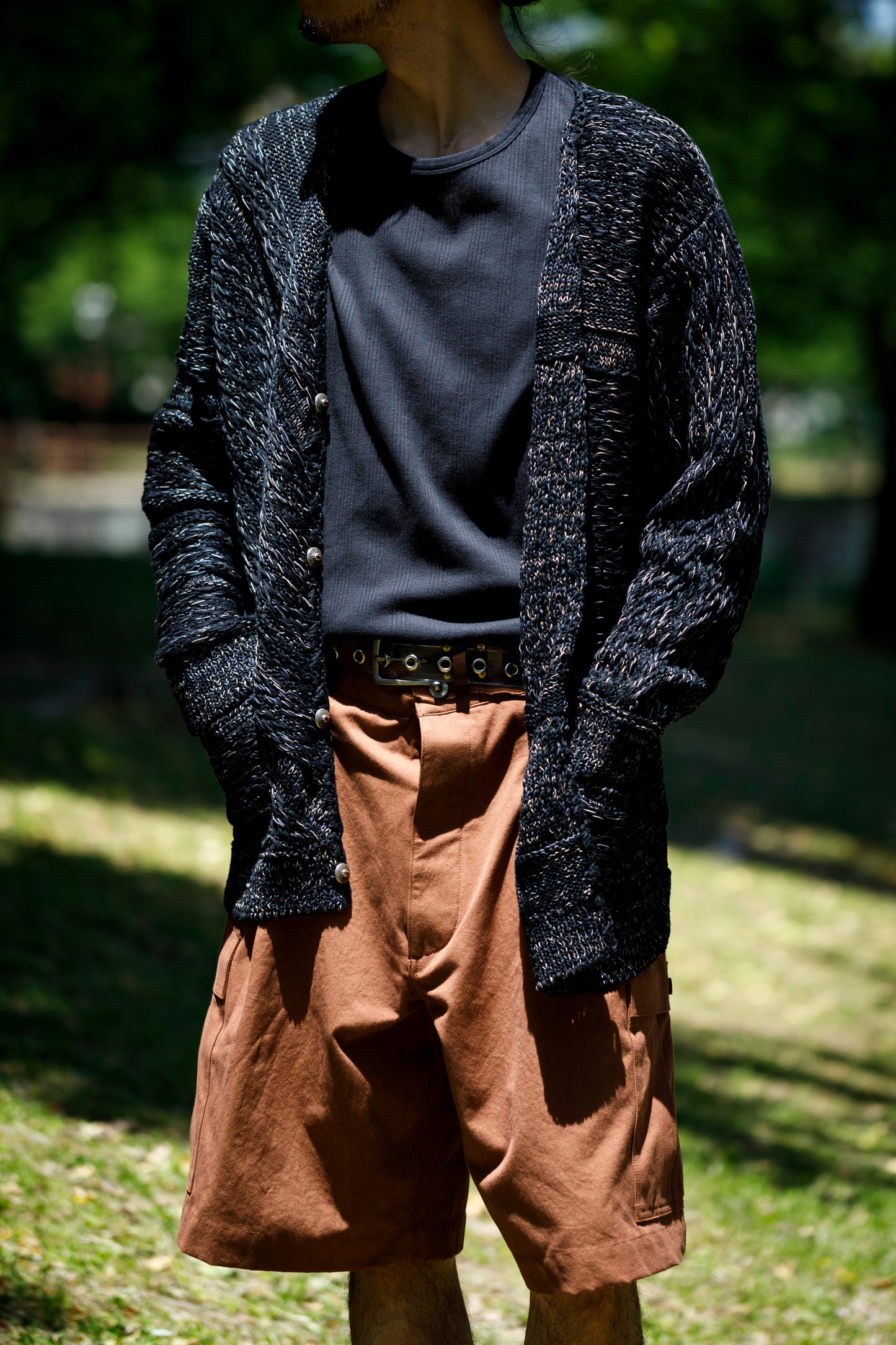SARTO / 261-22003 MACHINE × HAND KNIT CARDIGAN - Black