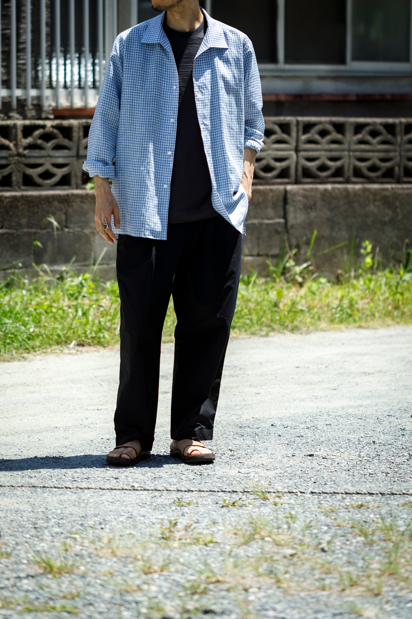 KIMURA / Whole oblong collar shirt L/S _ Albini linen - GINGHAM