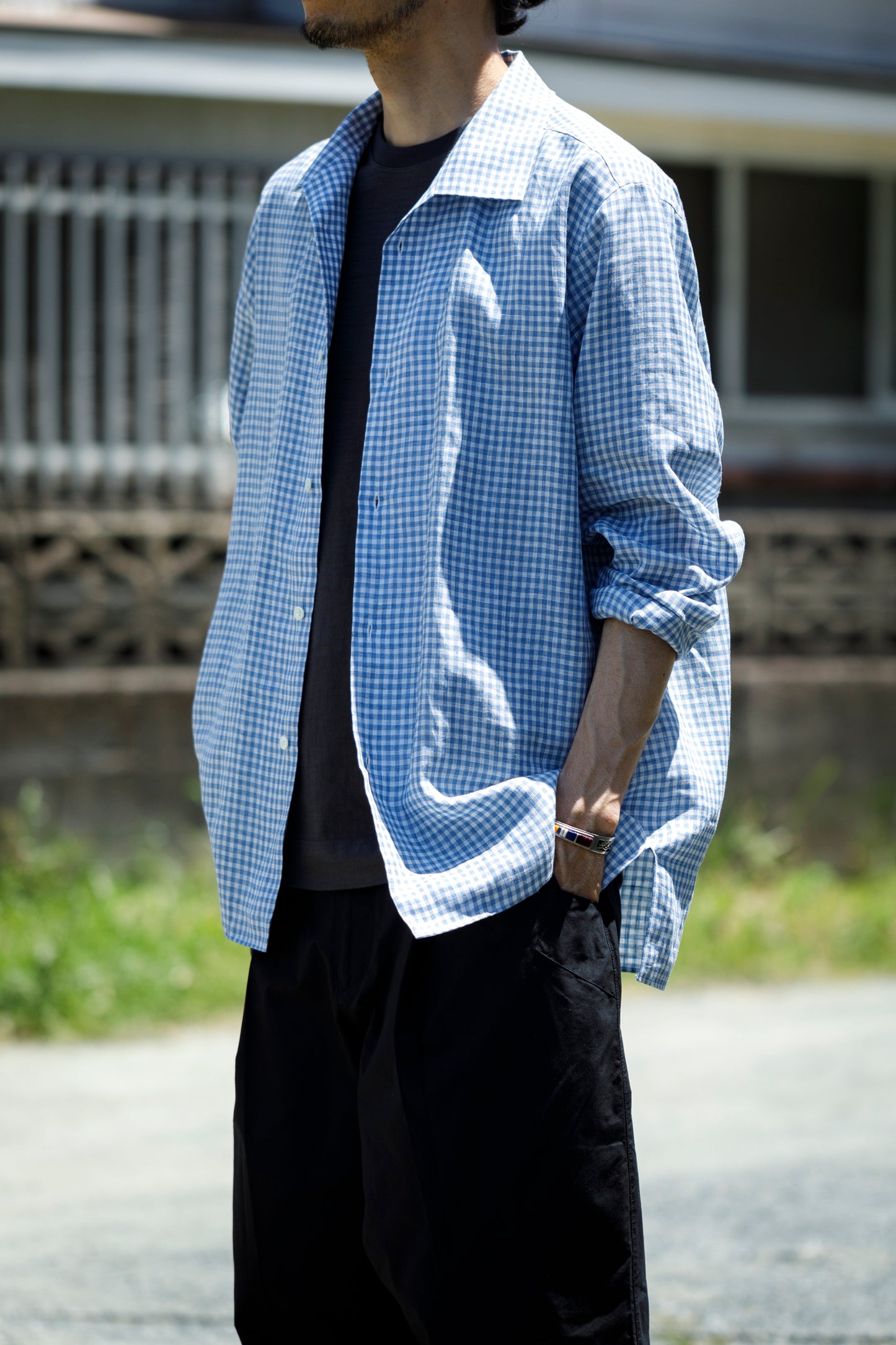 KIMURA / Whole oblong collar shirt L/S _ Albini linen - GINGHAM
