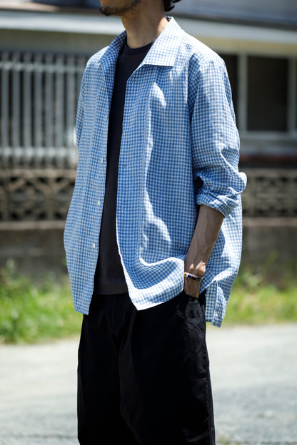 KIMURA / Whole oblong collar shirt L/S _ Albini linen - GINGHAM