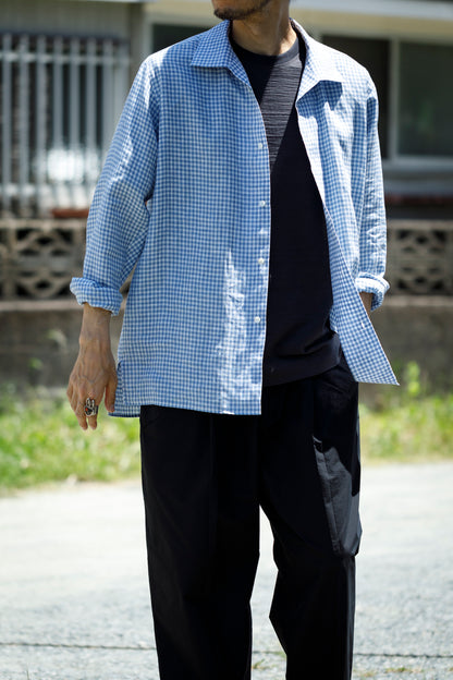 KIMURA / Whole oblong collar shirt L/S _ Albini linen - GINGHAM