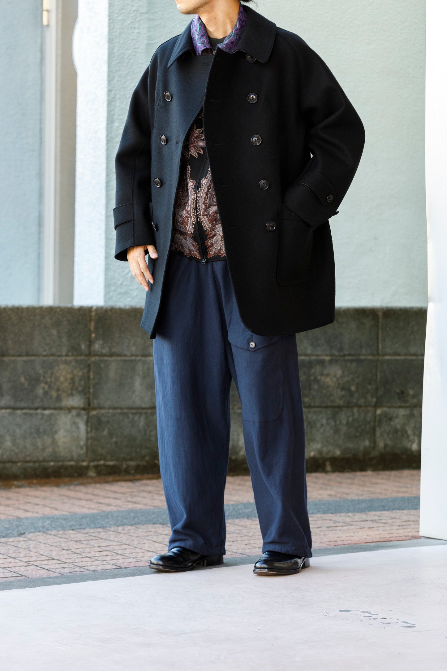 SARTO / 242-06001 HEAVY WOOL CASHMERE MELTON P-COAT - BLACK