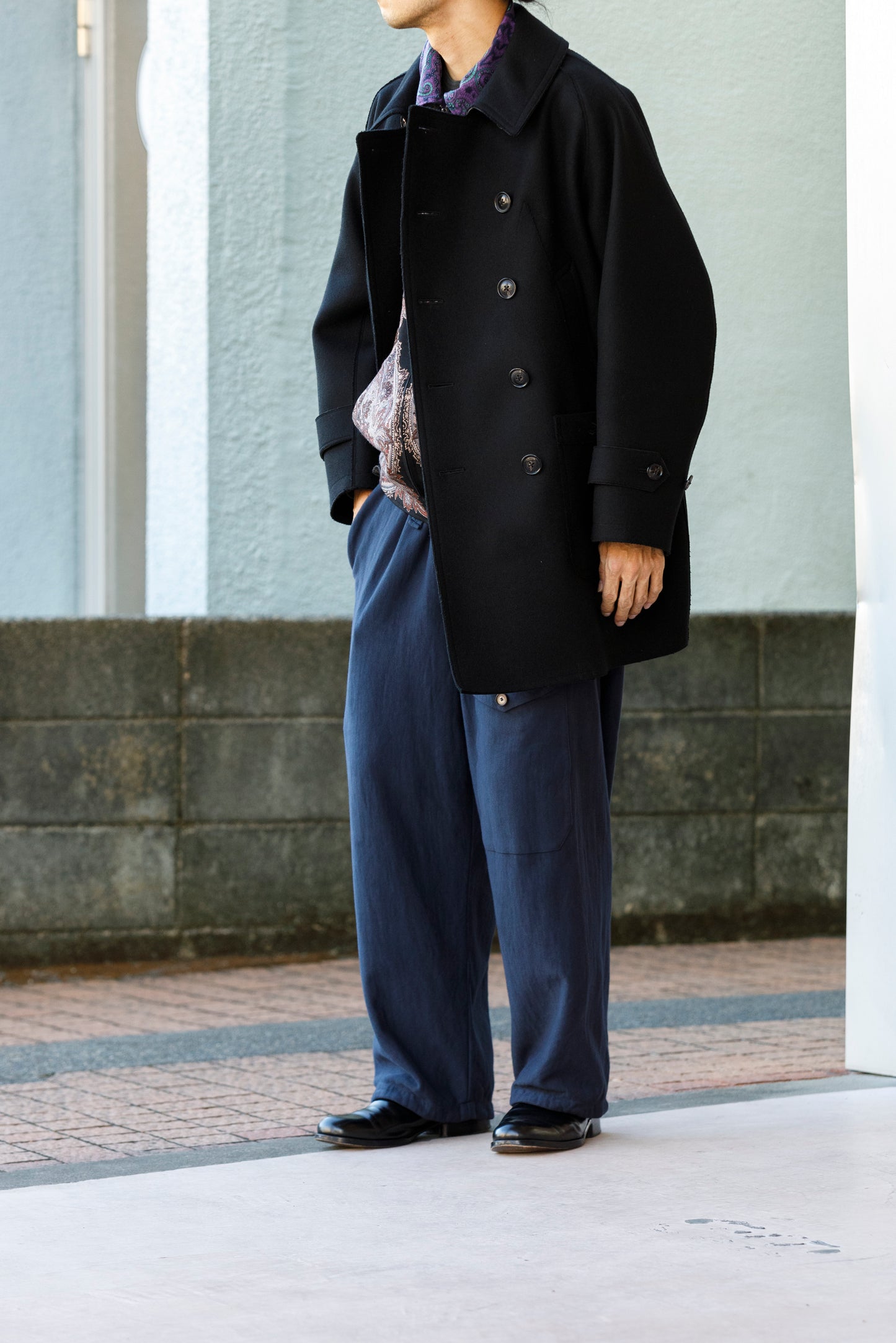 SARTO / 242-06001 HEAVY WOOL CASHMERE MELTON P-COAT - BLACK