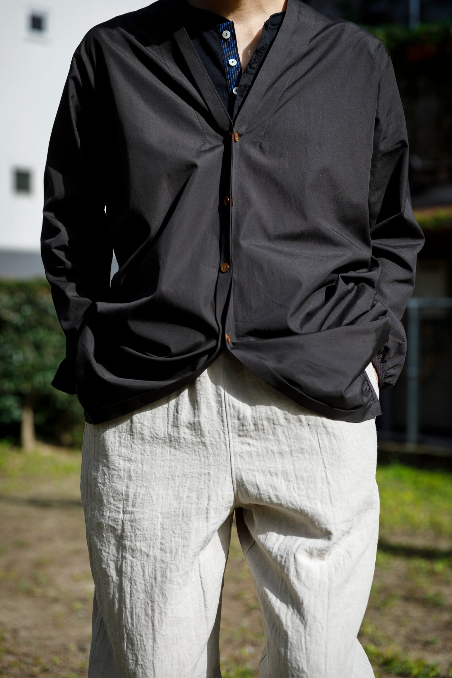 KIMURA narrowing / long cardigan_finx cotton - Dark Brown