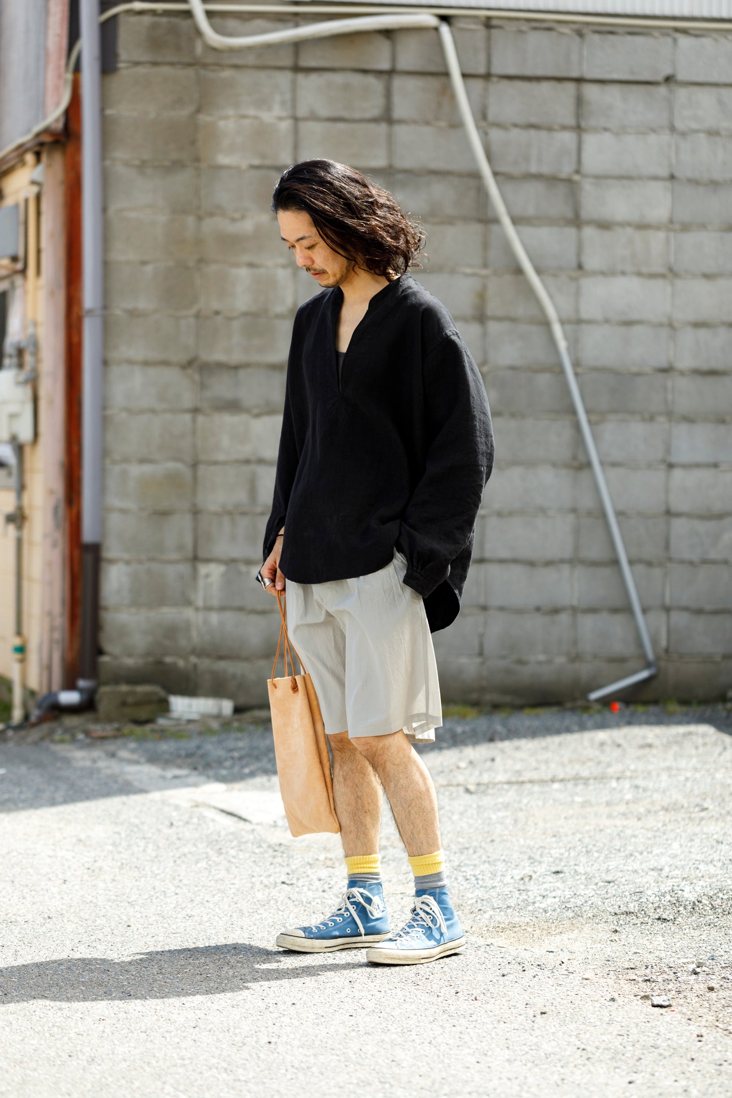 SARTO / 261-2001 STAND COLLAR SKIPPER SHIRT - BLACK