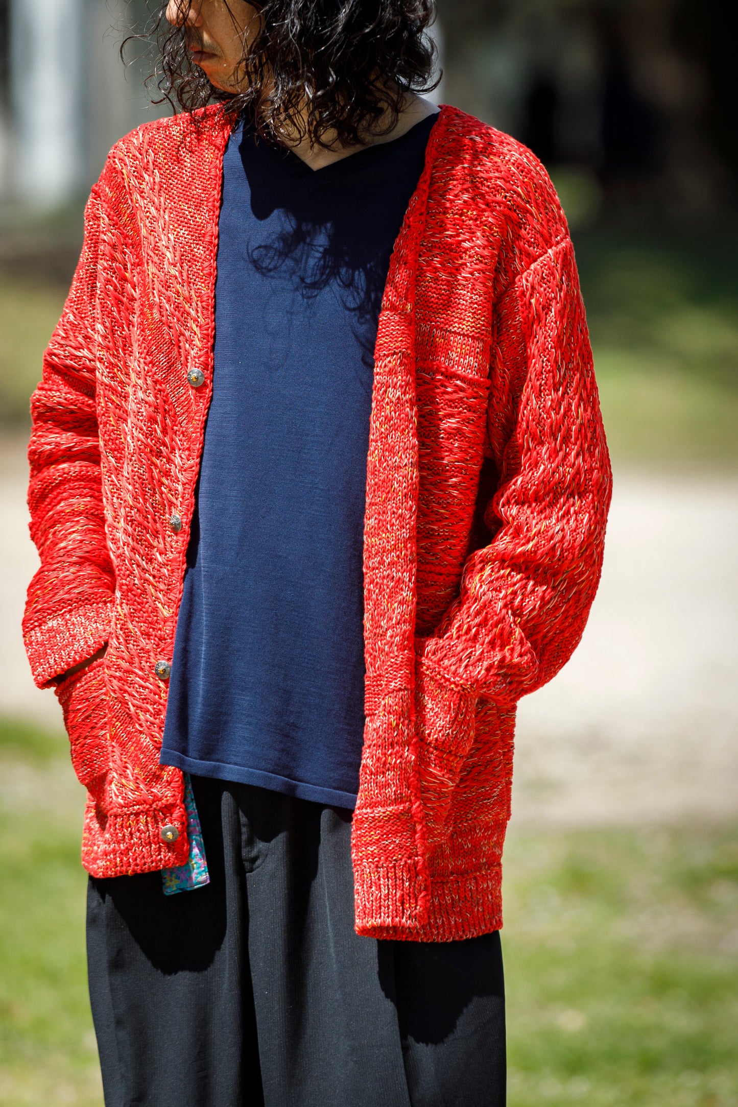 SARTO / 261-22003 MACHINE × HAND KNIT CARDIGAN - V.Red