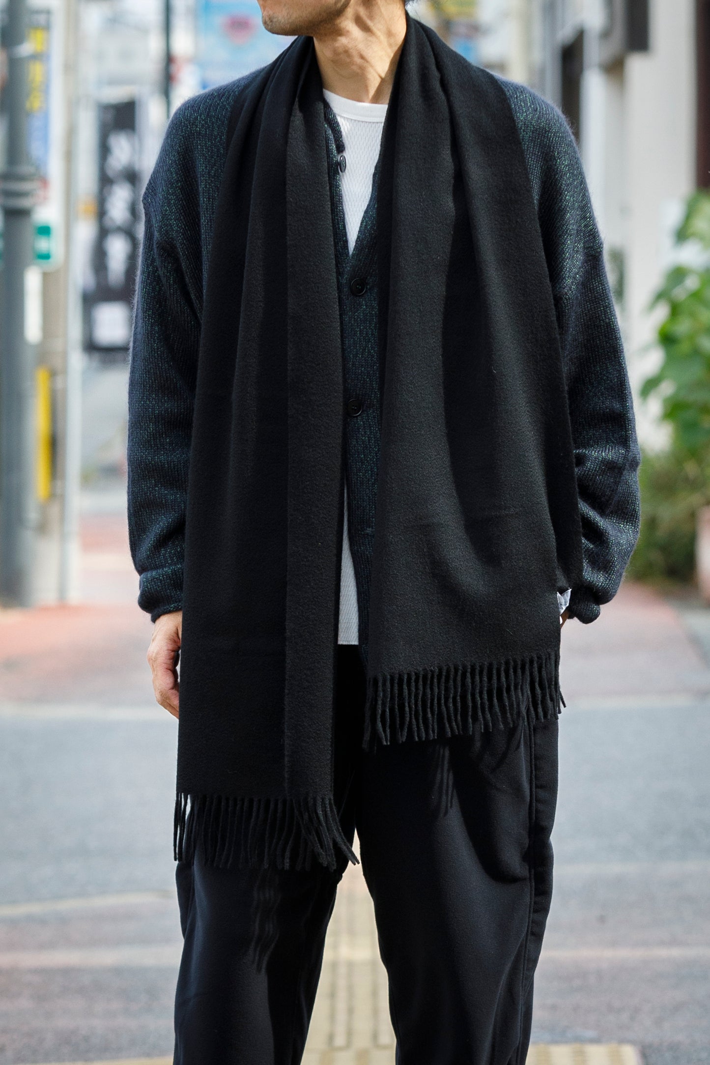 Joshua Ellis / Cashmere plain stole 35×190 - BLACK(CPG 60004)