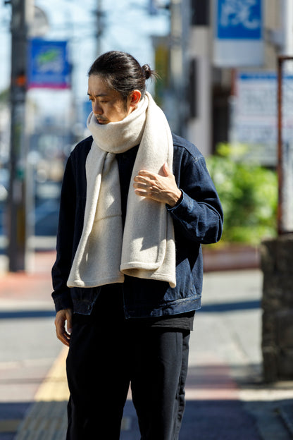 Nikki ESSENTIAL PIECE  / Felting Wool Over Stole - White×Beige