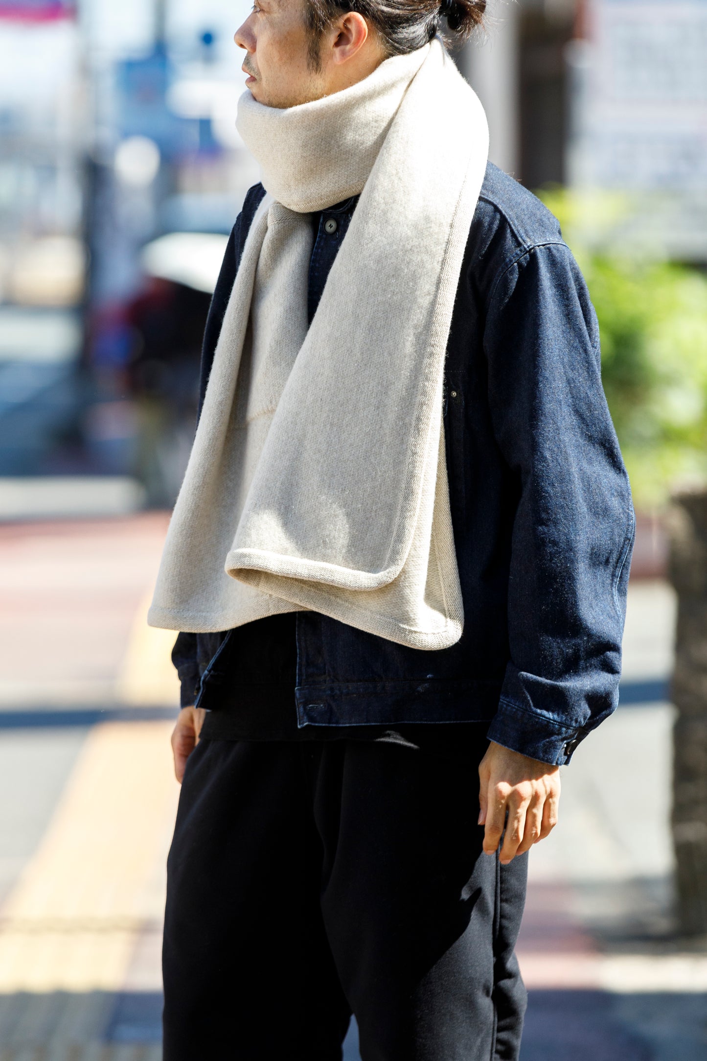 Nikki ESSENTIAL PIECE  / Felting Wool Over Stole - White×Beige