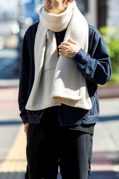 Nikki ESSENTIAL PIECE  / Felting Wool Over Stole - White×Beige