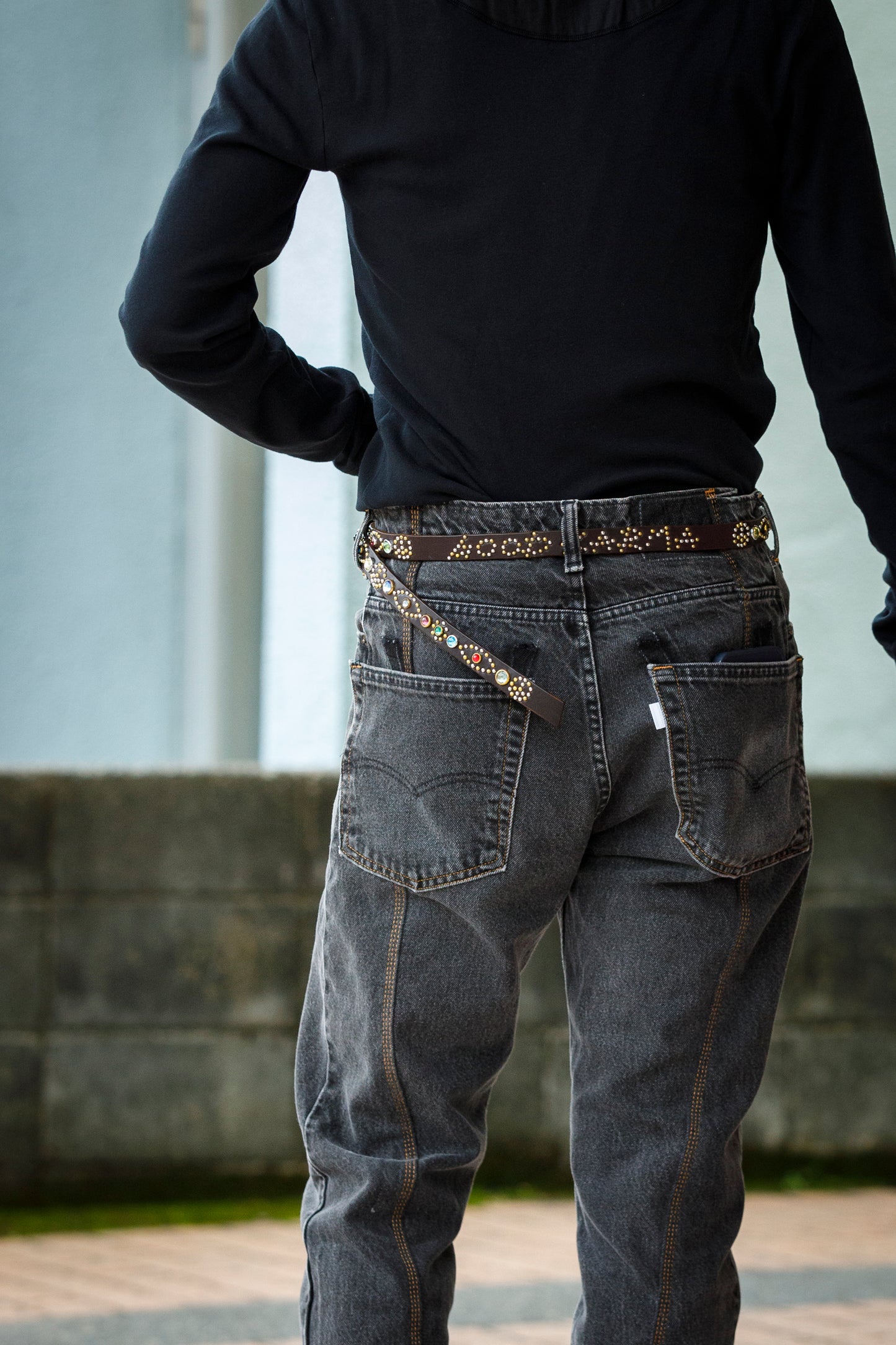 GOODKARMA DEVELOPMENT Narrow Studs Belt "ASHBURY"  ブラウン サイズ4(36インチ)