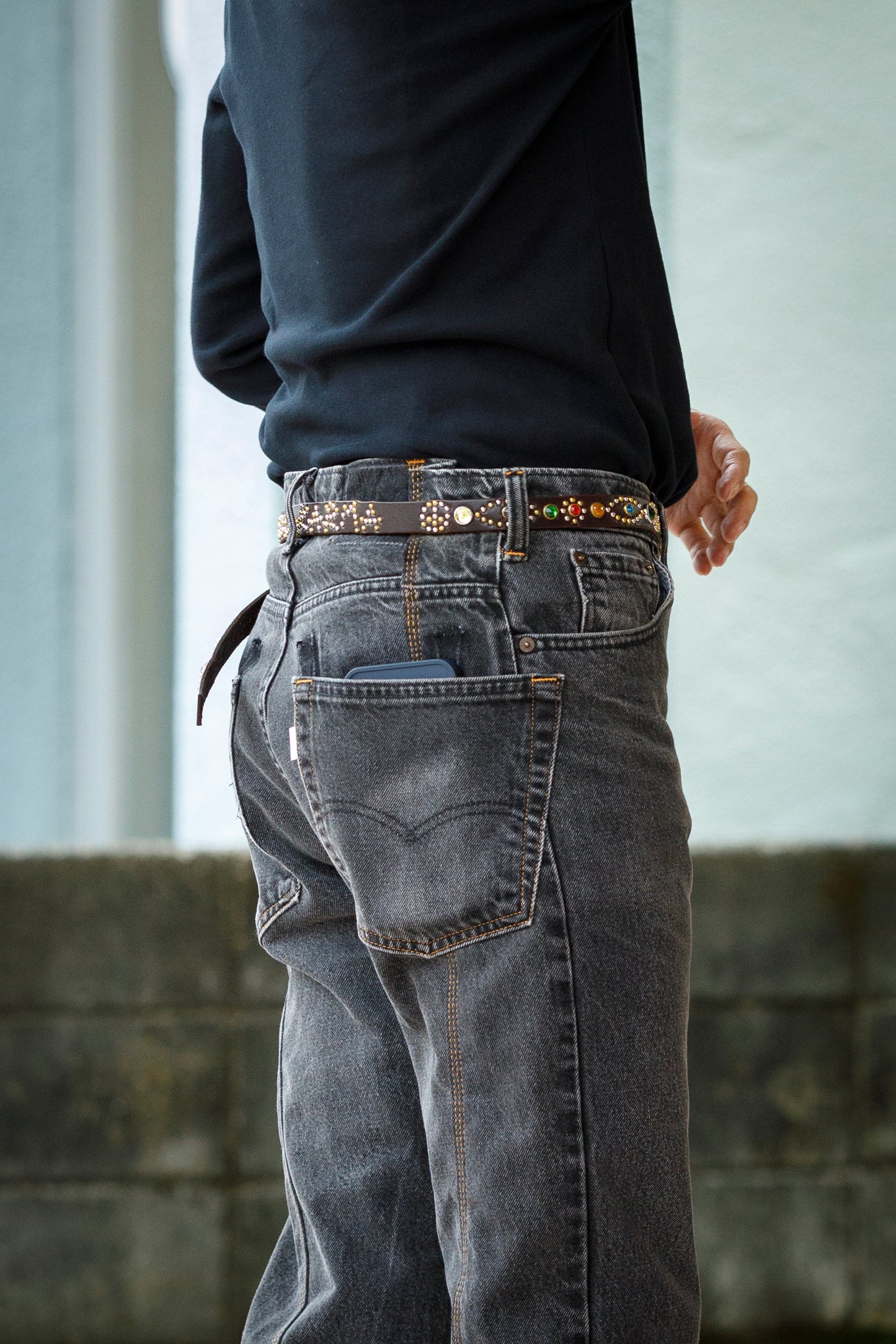 GOODKARMA DEVELOPMENT Narrow Studs Belt "ASHBURY"  ブラウン サイズ4(36インチ)