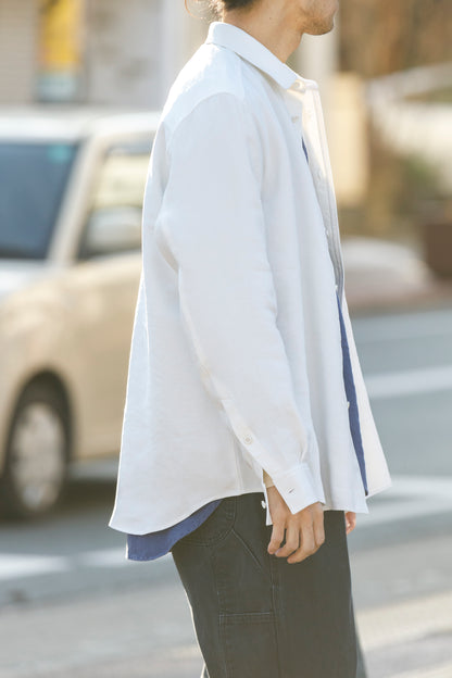 山内 / 26143-sili / ビンテージシルクリネン・ダブルステッチシャツ - off white