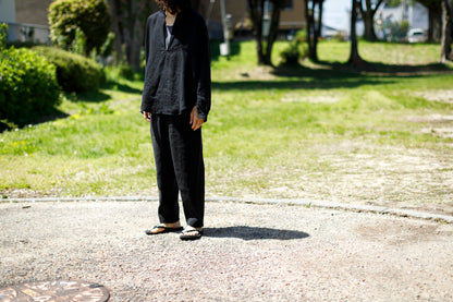山内 / yc70-261-sili ビンテージシルクリネン・ワンカットイージーパンツ - sumi kuro