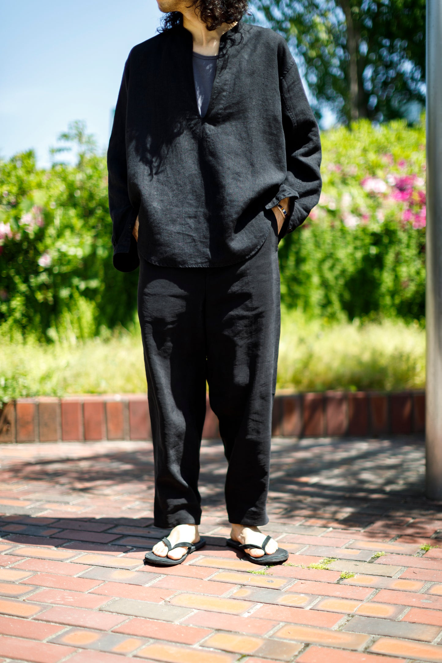 SARTO / 261-2001 STAND COLLAR SKIPPER SHIRT - BLACK