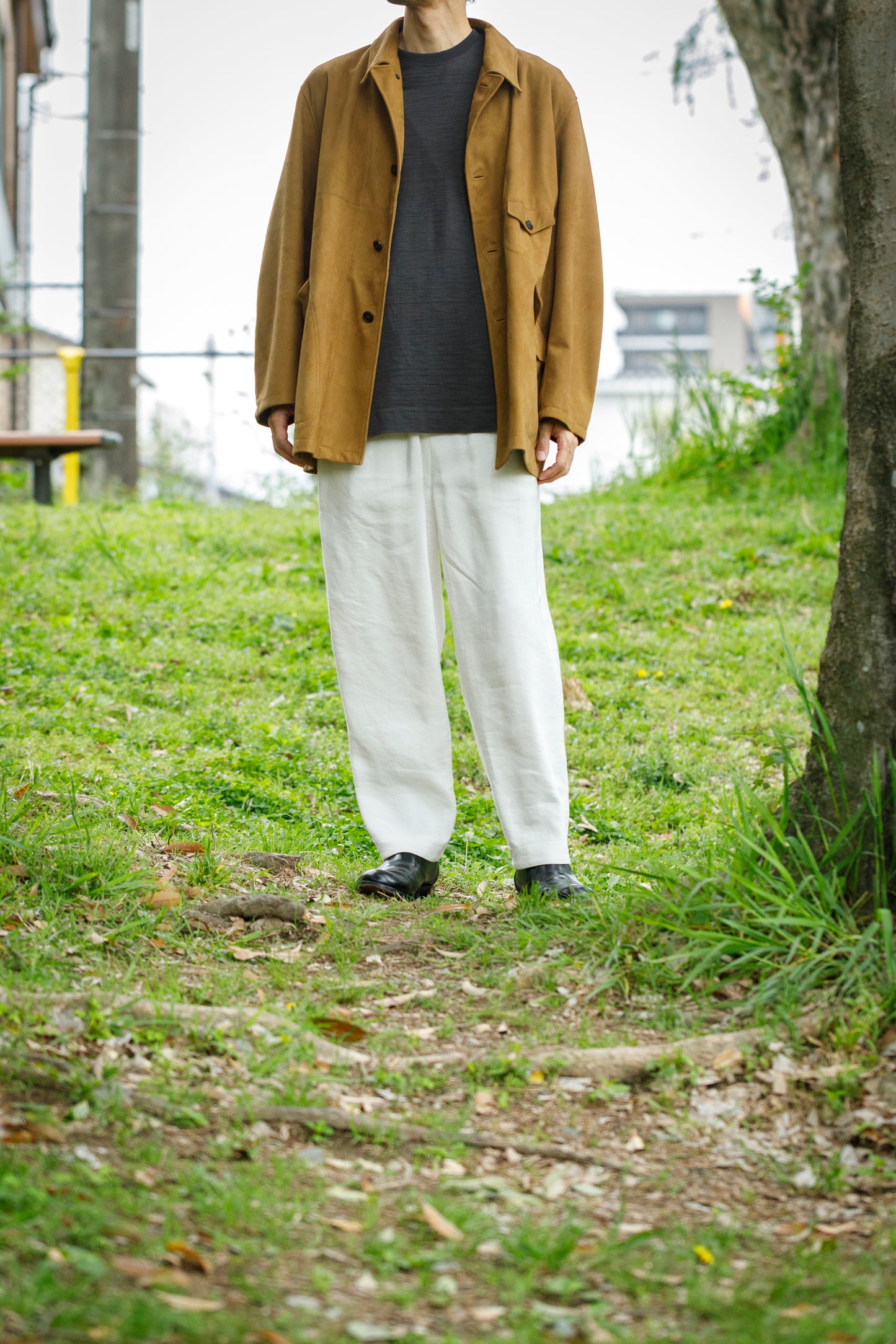 山内 / yc70-261-sili ビンテージシルクリネン・ワンカットイージーパンツ - off white