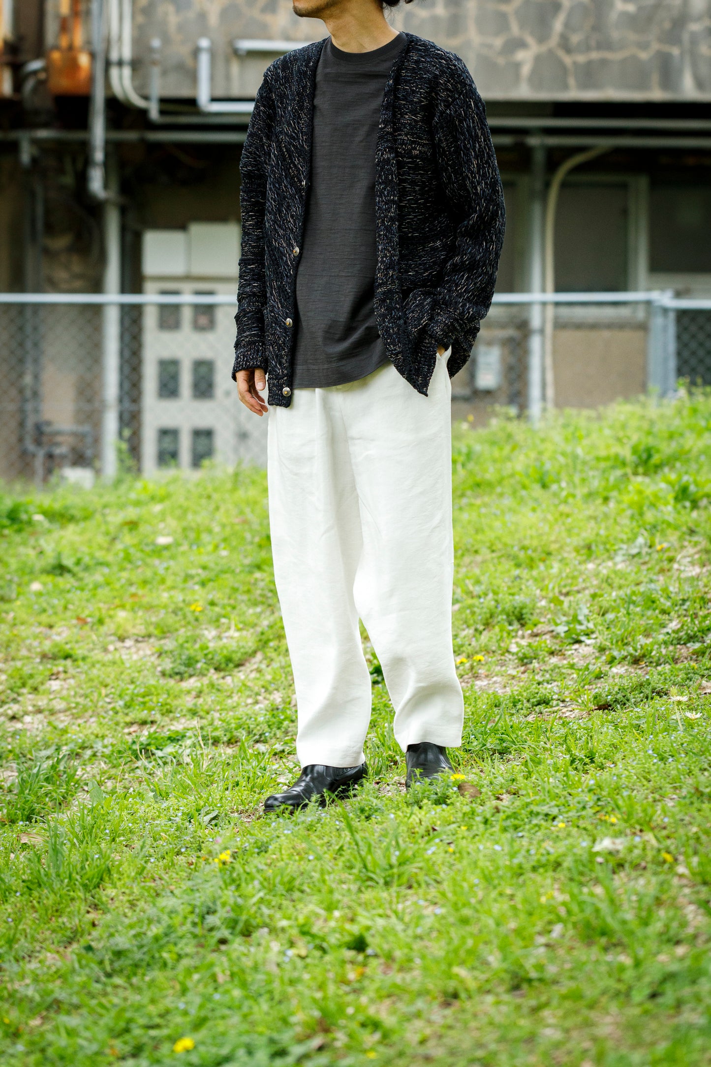 山内 / yc70-261-sili ビンテージシルクリネン・ワンカットイージーパンツ - off white