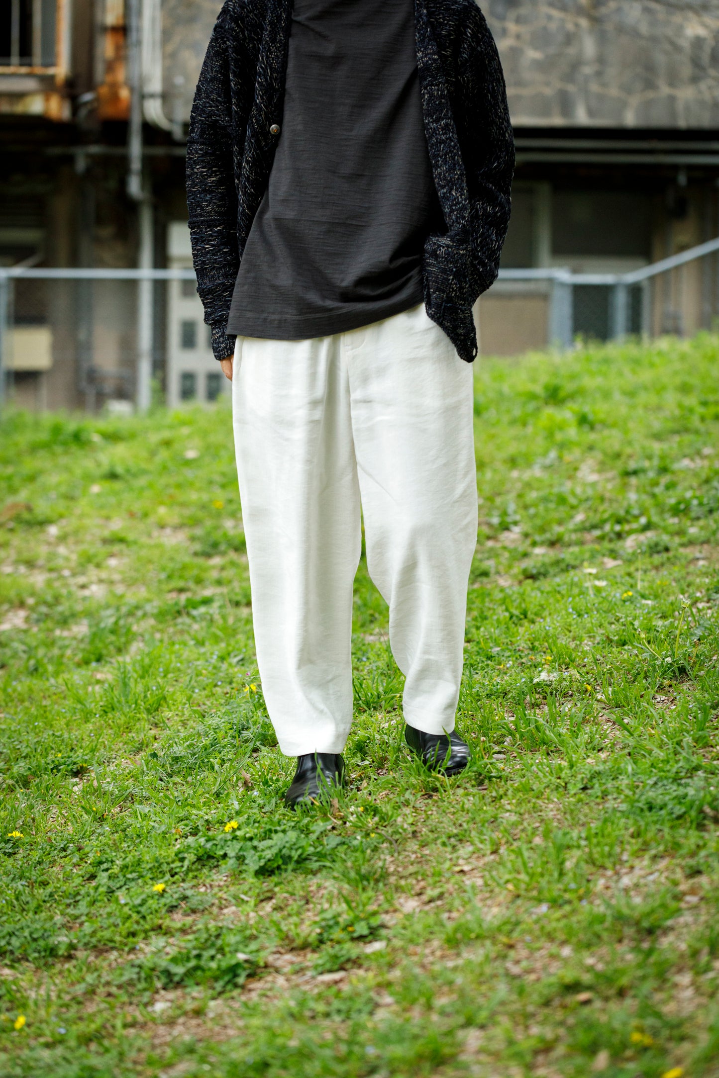 山内 / yc70-261-sili ビンテージシルクリネン・ワンカットイージーパンツ - off white
