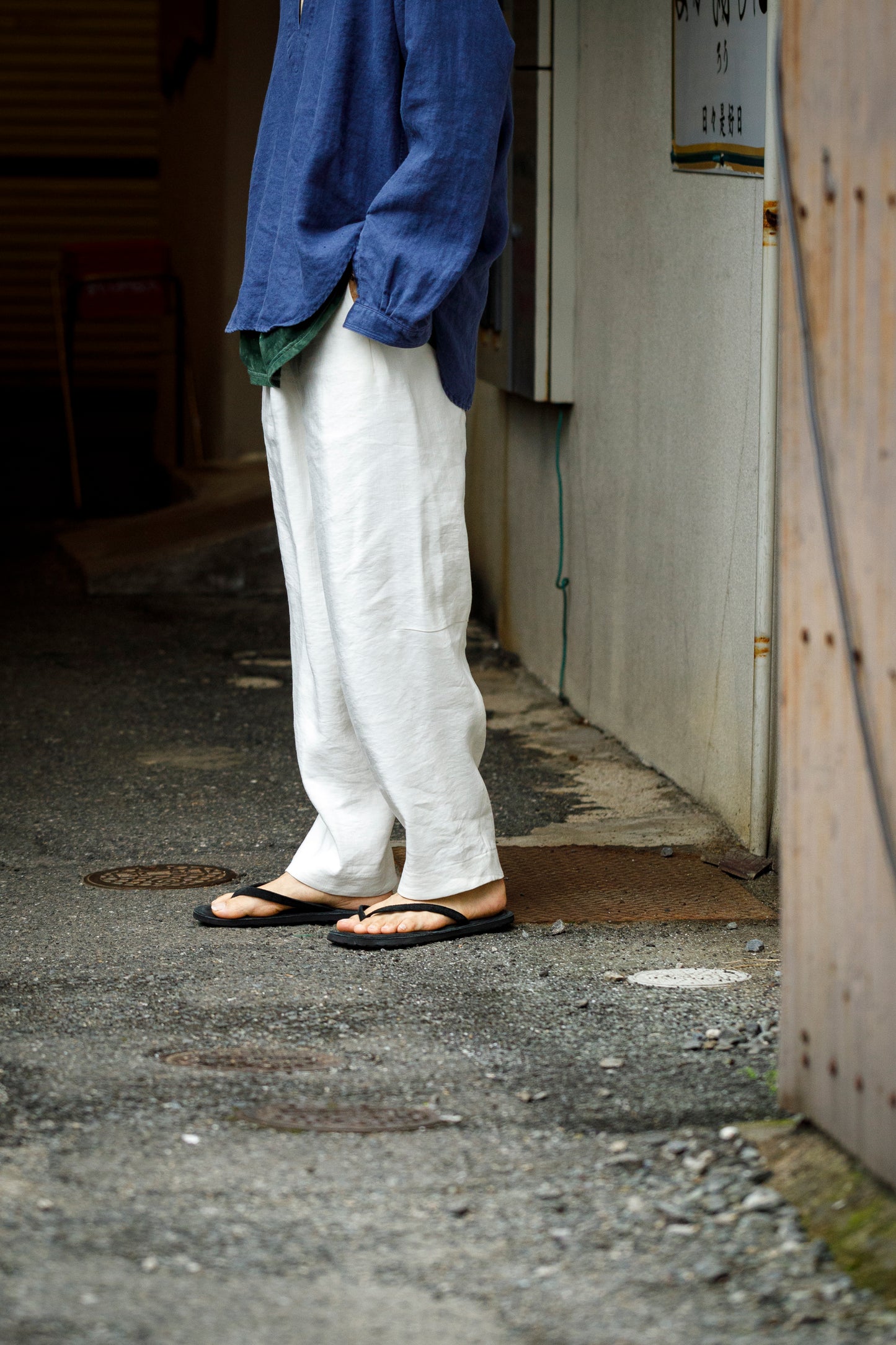 山内 / yc70-261-sili ビンテージシルクリネン・ワンカットイージーパンツ - off white