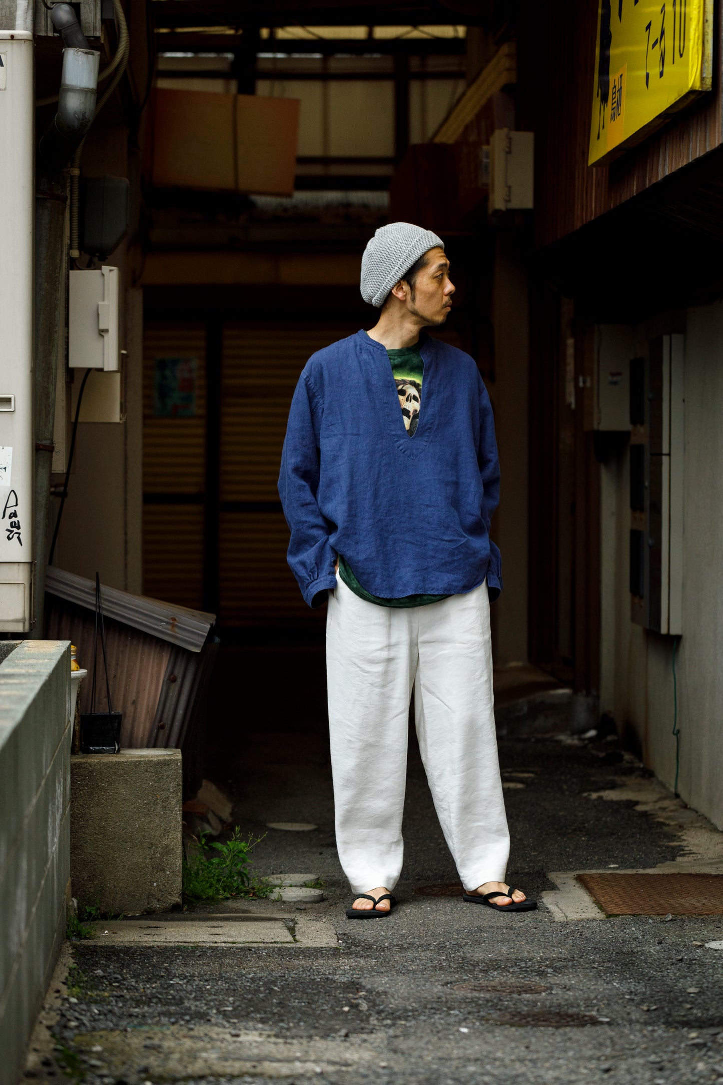 山内 / yc70-261-sili ビンテージシルクリネン・ワンカットイージーパンツ - off white