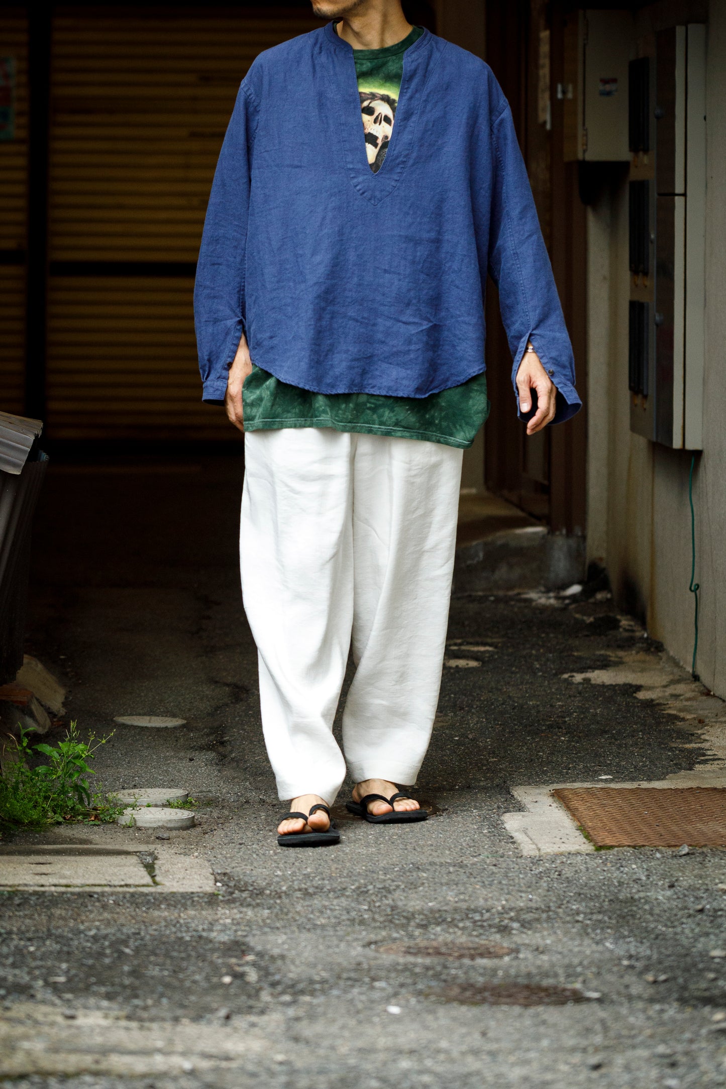 山内 / yc70-261-sili ビンテージシルクリネン・ワンカットイージーパンツ - off white