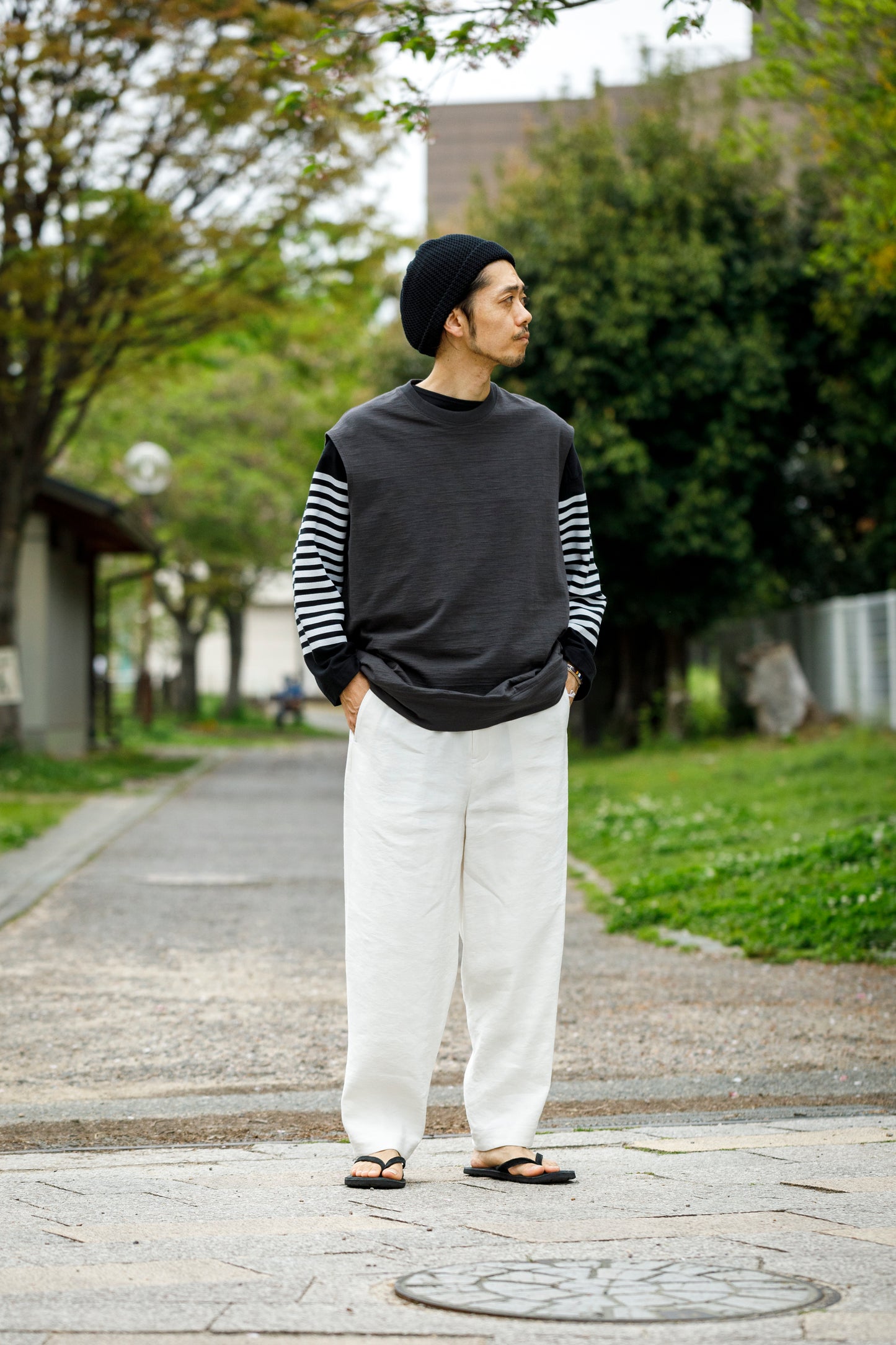 山内 / yc70-261-sili ビンテージシルクリネン・ワンカットイージーパンツ - off white