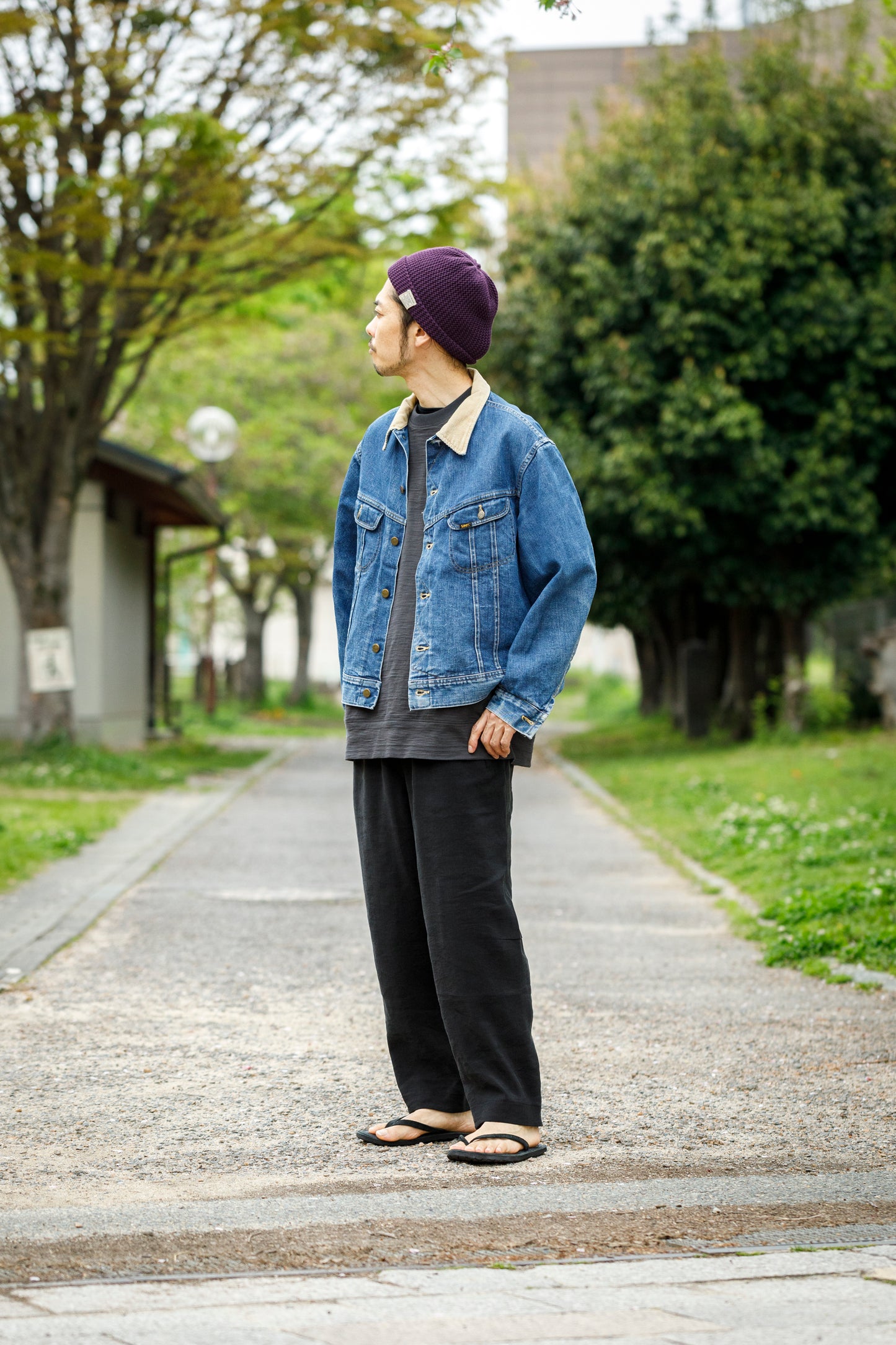 山内 / yc70-261-sili ビンテージシルクリネン・ワンカットイージーパンツ - sumi kuro