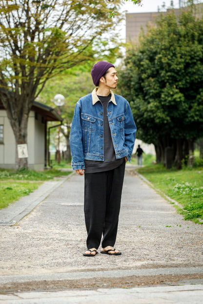 山内 / yc70-261-sili ビンテージシルクリネン・ワンカットイージーパンツ - sumi kuro