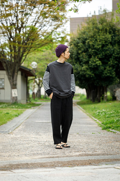 山内 / yc70-261-sili ビンテージシルクリネン・ワンカットイージーパンツ - sumi kuro