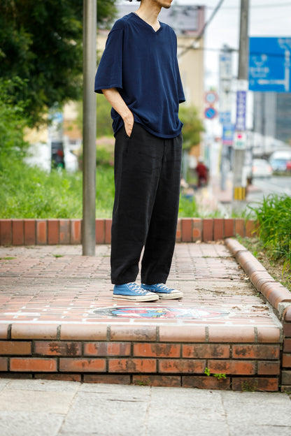 山内 / yc70-261-sili ビンテージシルクリネン・ワンカットイージーパンツ - sumi kuro