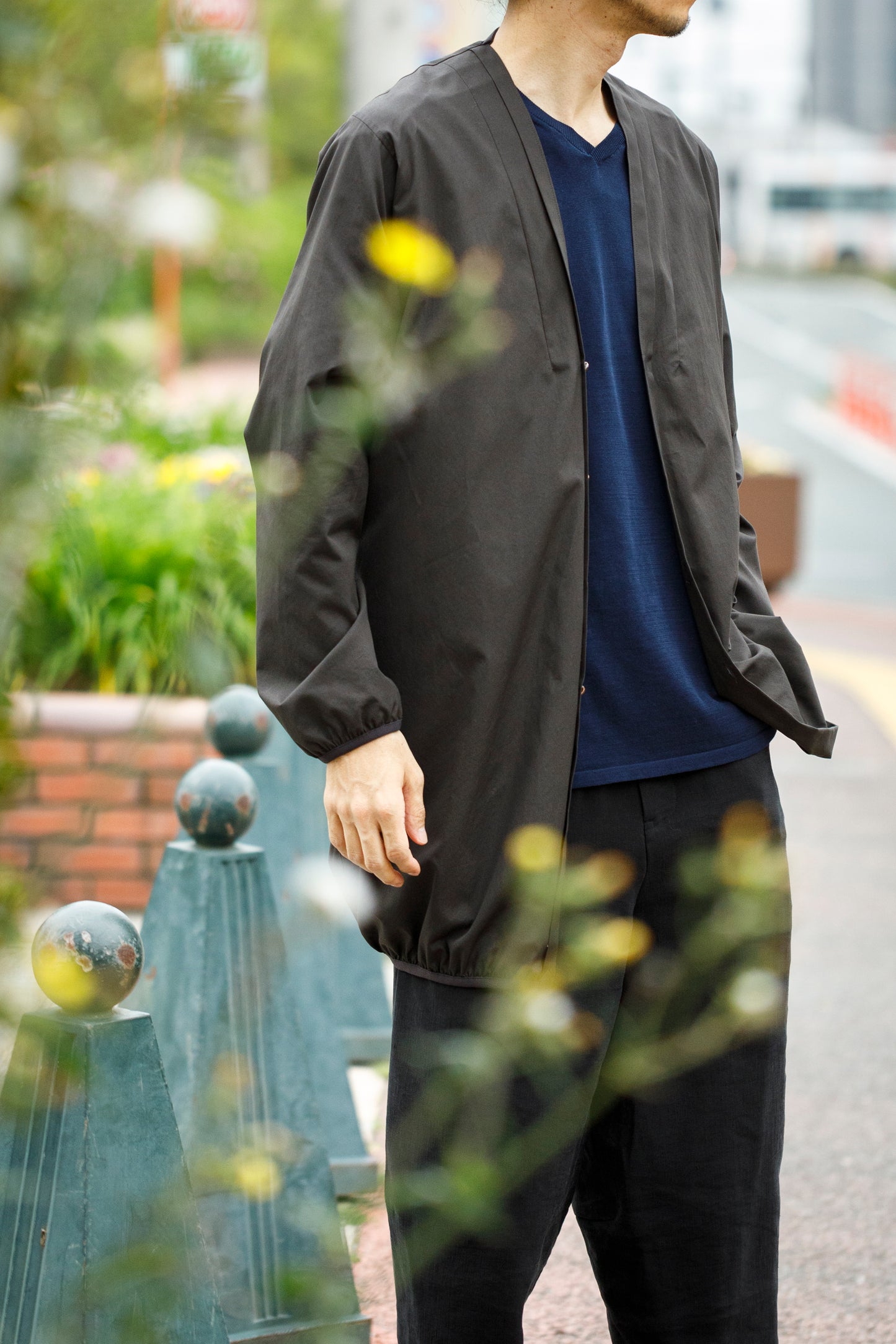 KIMURA narrowing / long cardigan_finx cotton - Dark Brown