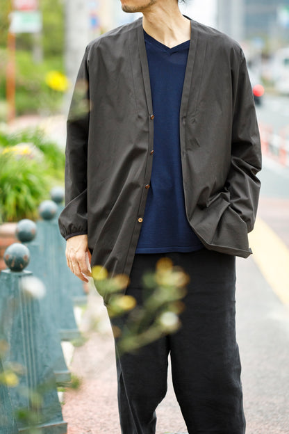 KIMURA narrowing / long cardigan_finx cotton - Dark Brown