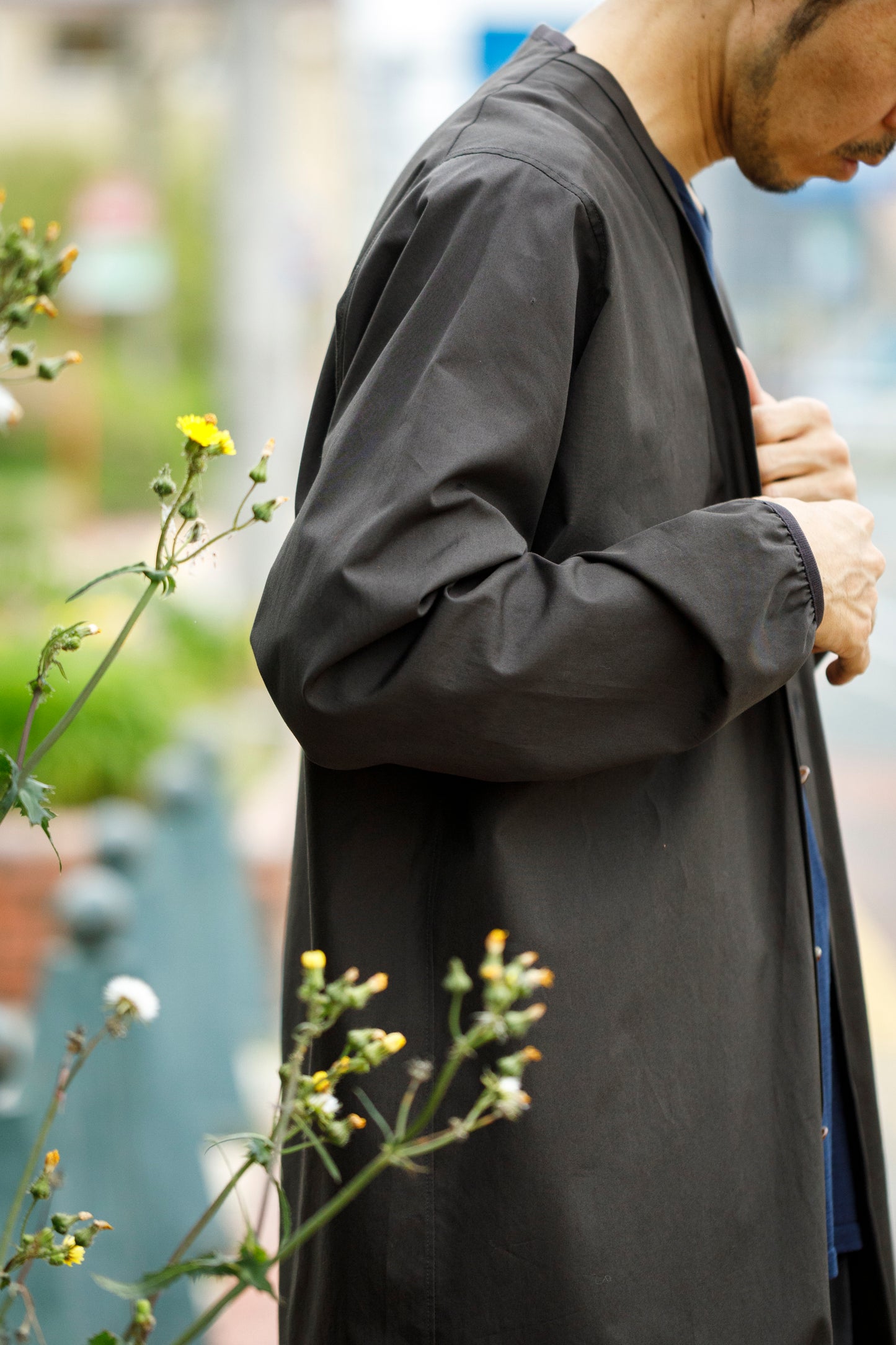 KIMURA narrowing / long cardigan_finx cotton - Dark Brown