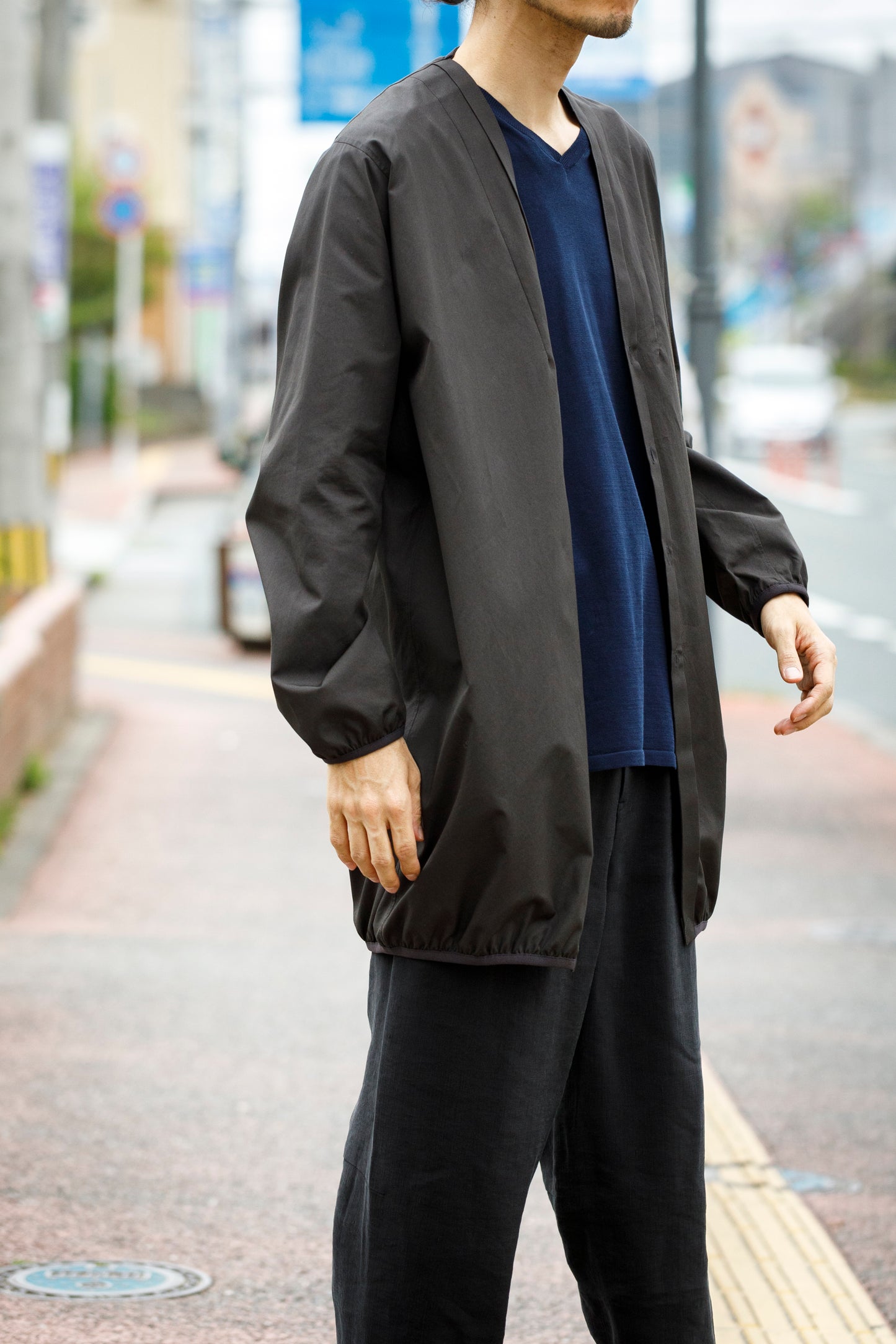 KIMURA narrowing / long cardigan_finx cotton - Dark Brown