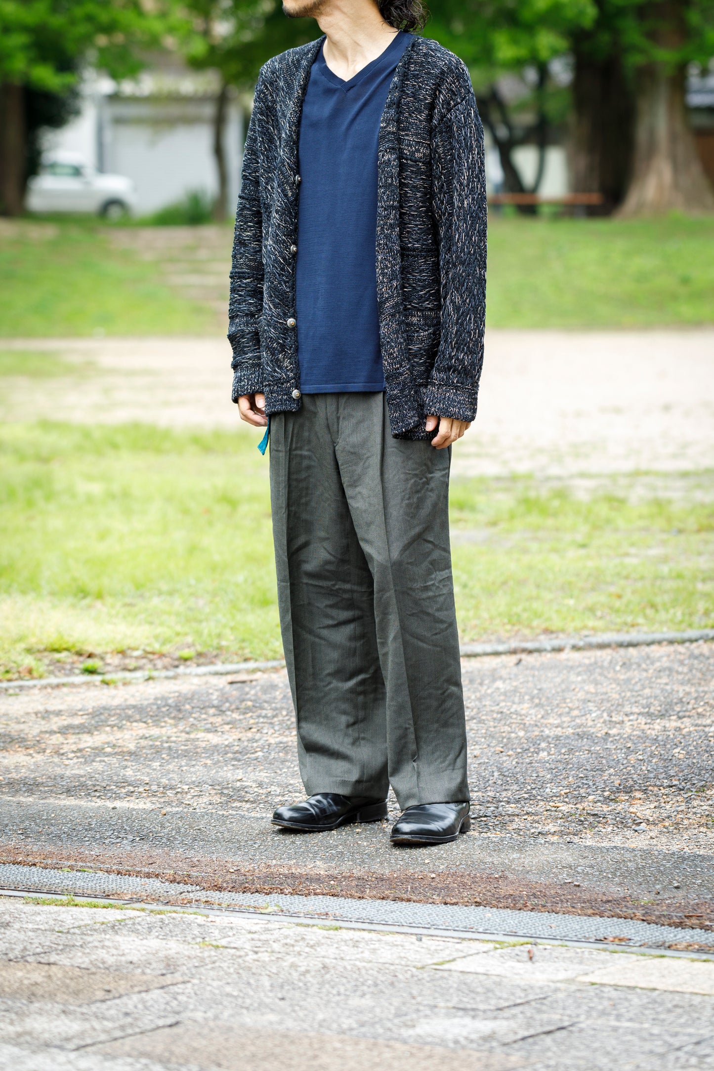 SARTO / 261-22003 MACHINE × HAND KNIT CARDIGAN - Black