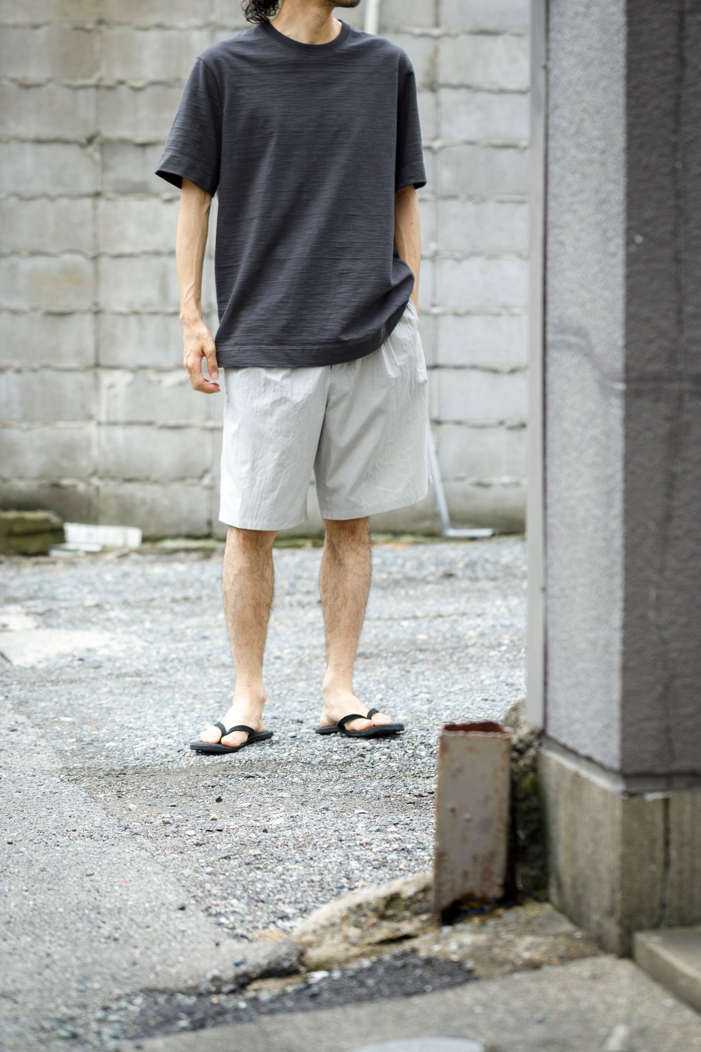 Nikki ESSENTIAL PIECE / Cotton Silk Faille Easy Shorts  - Light Grey