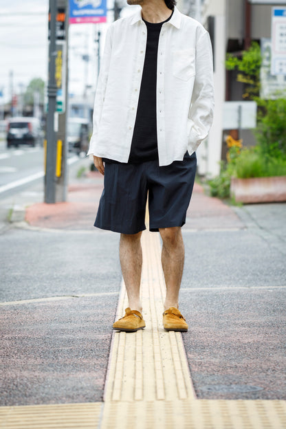 山内 / 26143-sili / ビンテージシルクリネン・ダブルステッチシャツ - off white