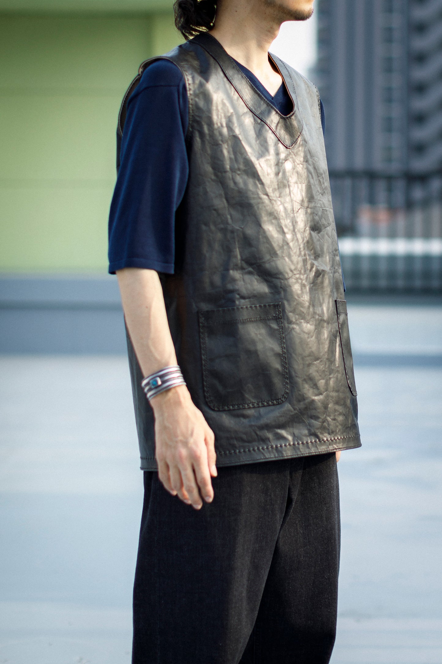 NOMARKS / LEATHER VEST 01 - Black