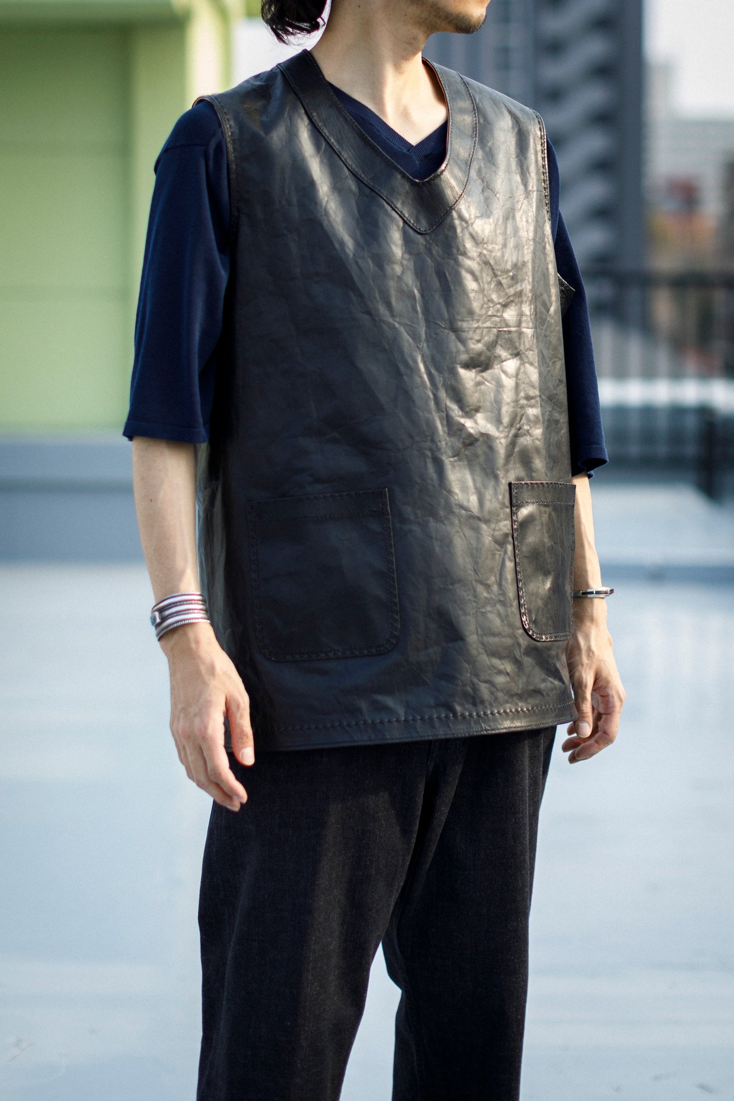 NOMARKS / LEATHER VEST 01 - Black
