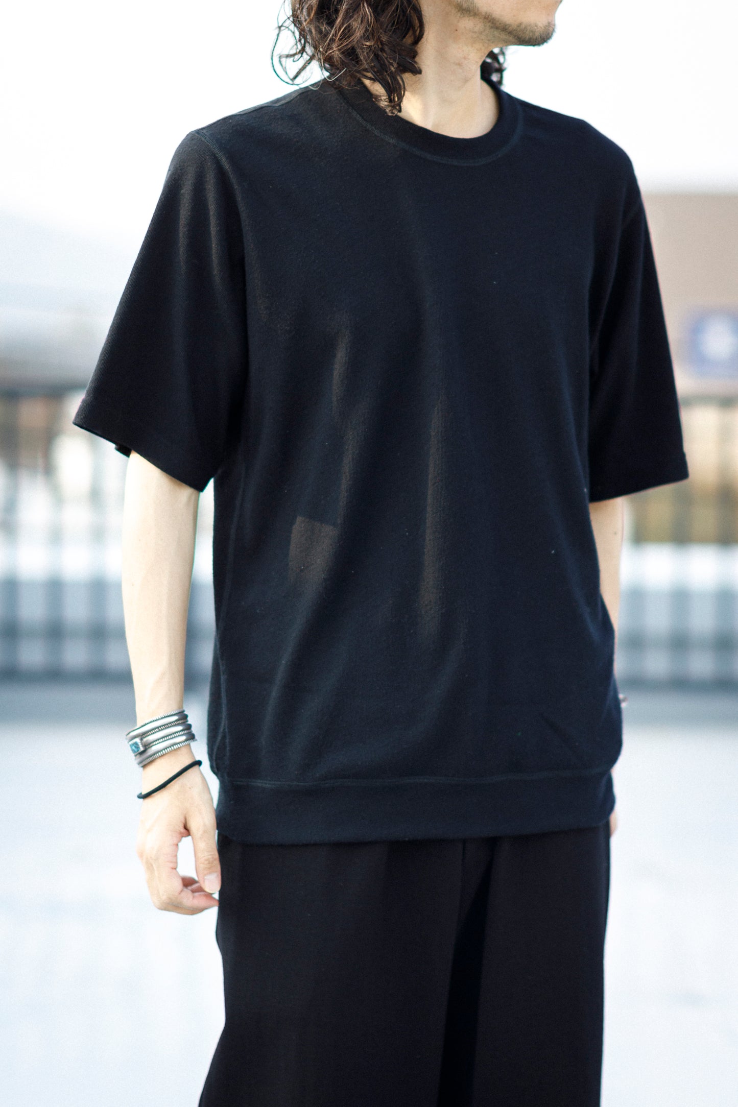 山内 / 26155/1/17強撚シルクヘビー天竺・ショートスリーブTシャツ - Black